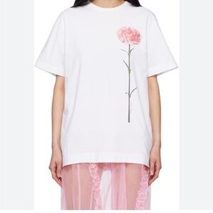 Simone Rocha White Tee with Pink Floral Design